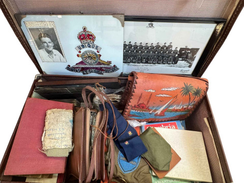 Suitcase of military ephemera etc including letters homes, birthday cards,...