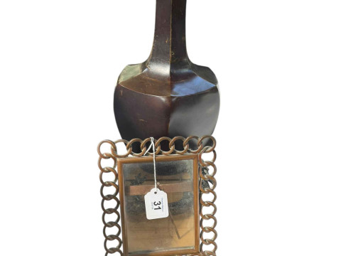 A late 19th Century bronze hexagonal baluster vase with applied dragon...