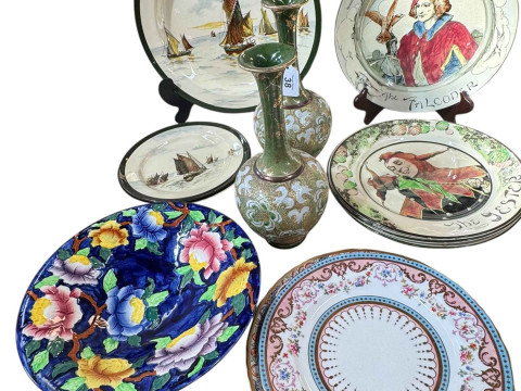 Pair of Royal Doulton vases, Maling dish, Minton, Mason's Chaucer's Canterbury...