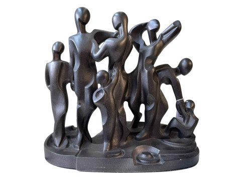 Contemporary group sculpture with a pewter finish signed on reverse.