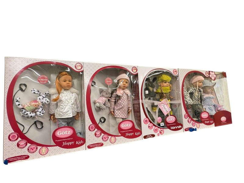 Five boxed Gotz dolls including Hannah and her Dog, Wien and Moritz.