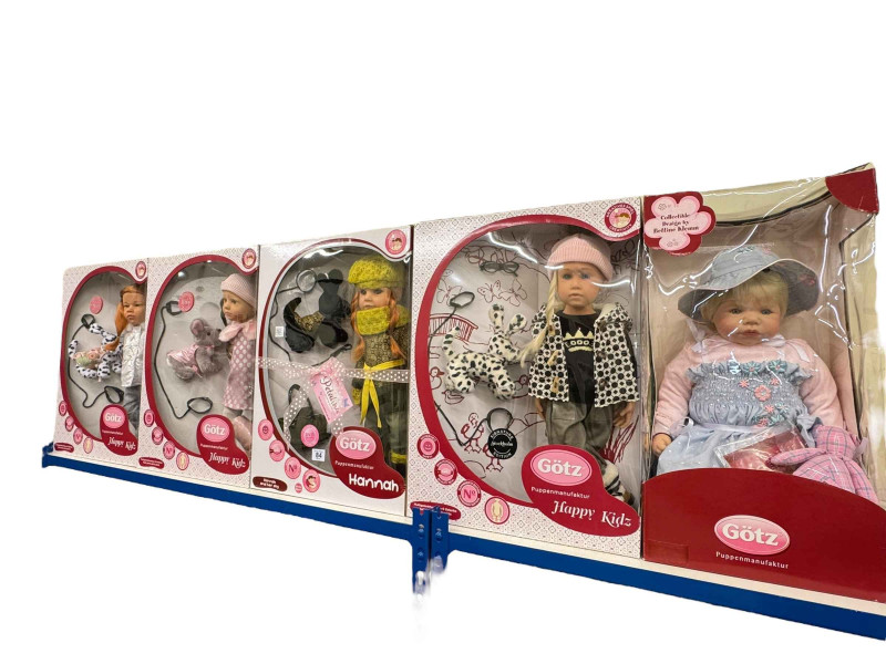 Five boxed Gotz dolls including Hannah and her Dog, Wien and Moritz.