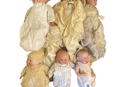Six antique bisque head baby dolls including Kammer and Reinhardt, Schoena...
