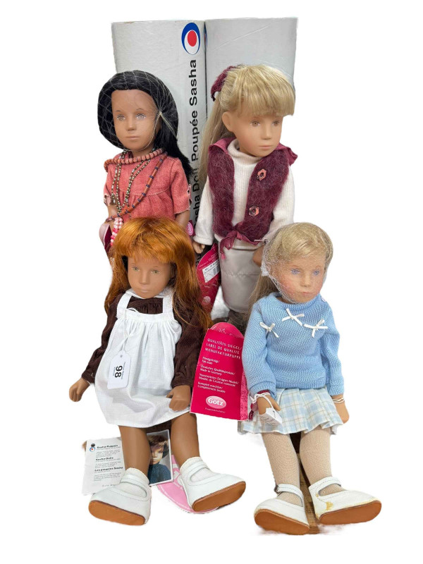 Four Sasha dolls, Yamka, Ivette, Carmen and Laura with tubes.