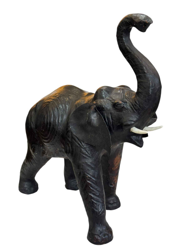 Large leather elephant, 69cm high.