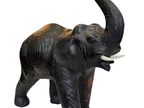 Large leather elephant, 69cm high.