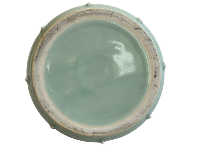 Chinese Celadon Tulip vase, designed as seven small vases in bowl, 17cm.