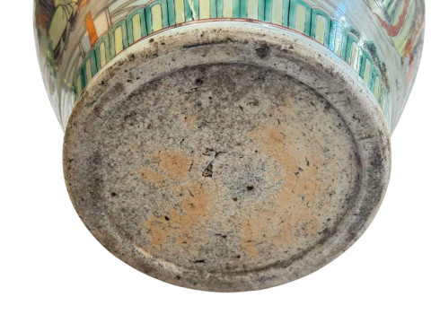 Large antique Chinese famille verte/rose vase with continuous decoration of female and boy figures, 30cm. thumbnail