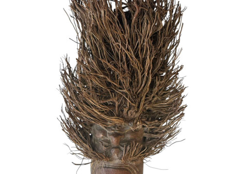 Chinese rustic bamboo root hand carved face mask with beard.