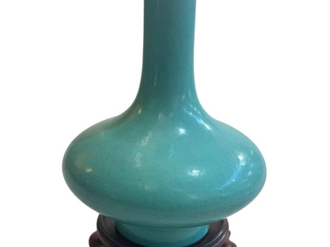 Chinese turquoise monochrome vase, 18th/19th Century, Qianlong mark, 22cm...