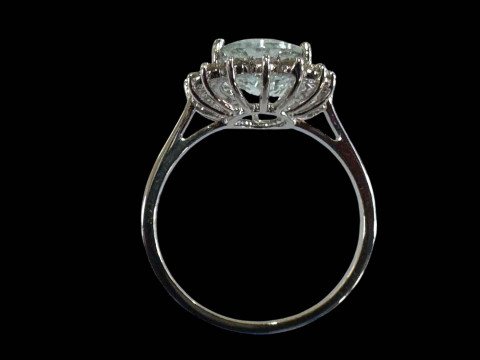 18 carat white gold, aquamarine and diamond cluster ring, size O. thumbnail