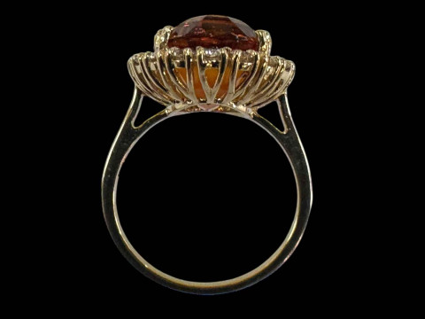 Golden citrine and diamond cluster ring set in 18 carat yellow gold (citrine over 7.5 carats), size N. thumbnail