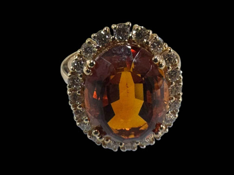 Golden citrine and diamond cluster ring set in 18 carat yellow gold (citrine...
