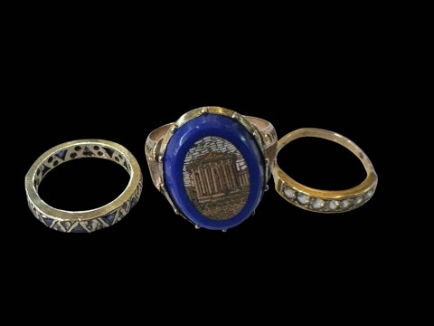 Micro mosaic 9 carat gold ring with Chester hallmark and two 9 carat gold...