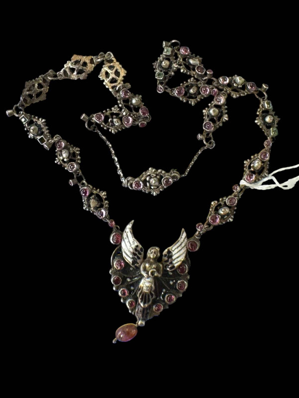 Austro Hungarian necklace with enamel and cabachon gems, boxed.
