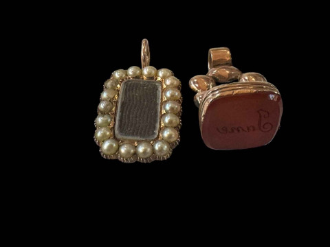 Two 19th Century gold fobs, one mourning with 1826 inscription.