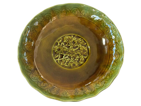 Linthorpe Pottery dish number 185, central flora medallion and geometric...