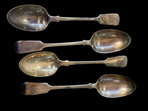Four Victorian silver fiddle pattern tablespoons, GA London, 1876.