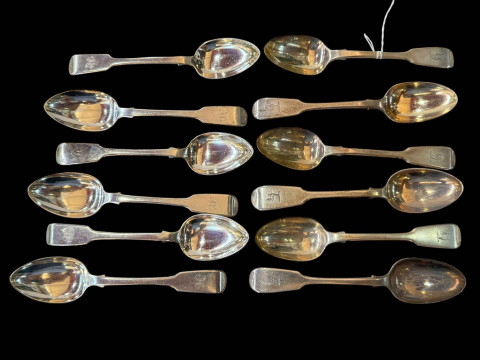 Two sets of six Victorian silver teaspoons.