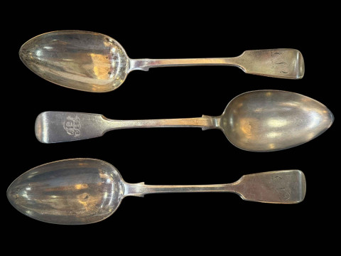 Pair Exeter silver fiddle pattern tablespoons, James & Josiah Williams,...
