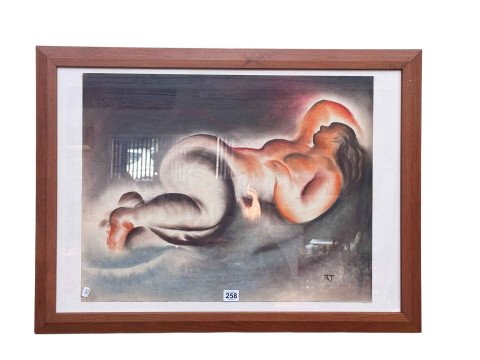 Robert Frederick Johnson, Reclining Nude, watercolour, initialled lower...
