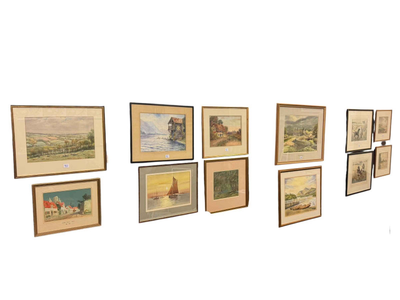Collection of ten various framed landscape and other watercolours and pair Henry Wilkinson signed limited edition prints (12).
