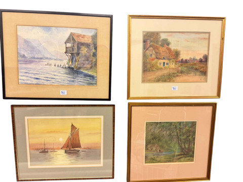 Collection of ten various framed landscape and other watercolours and pair Henry Wilkinson signed limited edition prints (12). thumbnail