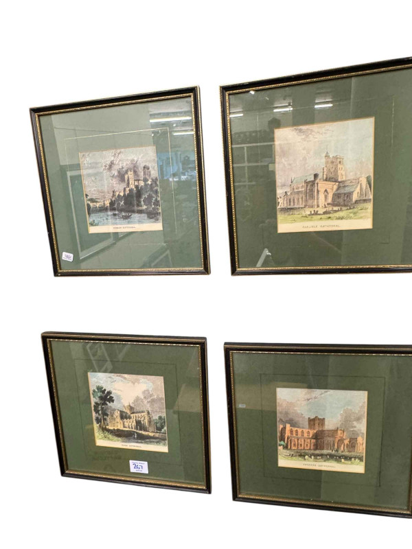 Set of four coloured hunting prints and collection of Darlington photographic prints, coloured etchings, etc.
