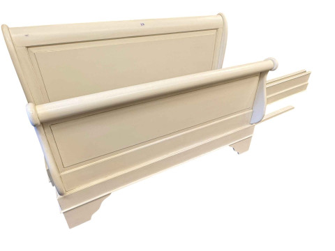 Contemporary 4ft 6'' white washed sleigh bed.