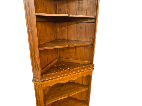 Derek 'Lizardman' Slater pair stained pine open corner wall cabinets 90cm,...