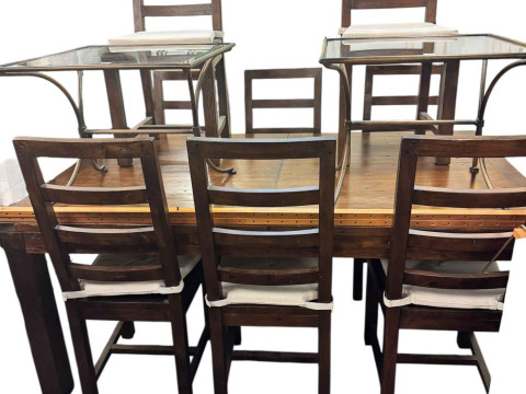 Reclaimed wood rectangular extending dining table with integral leaf,...