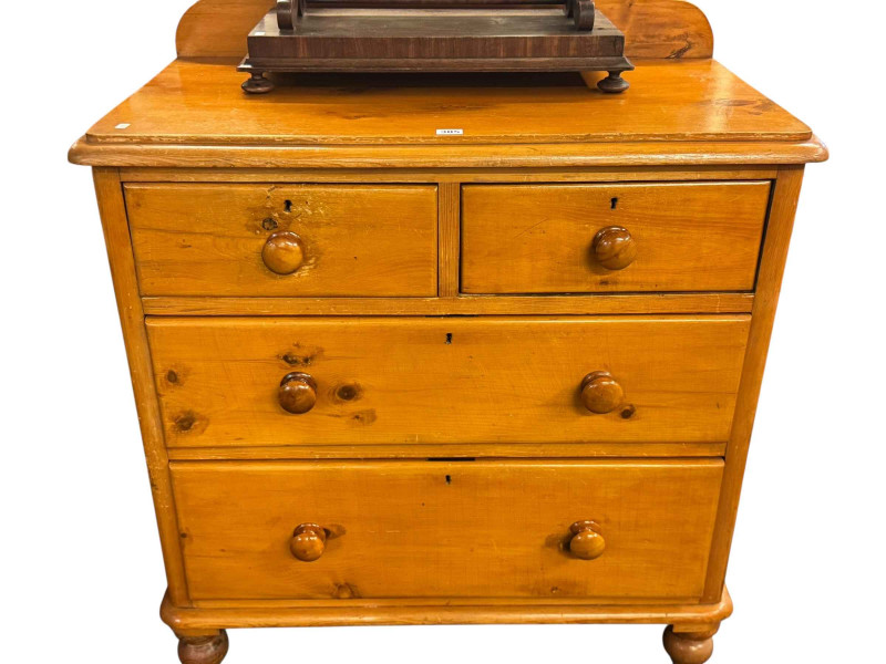 Victorian pine chest of two short above two long drawers, 102cm by 91cm by 49cm.