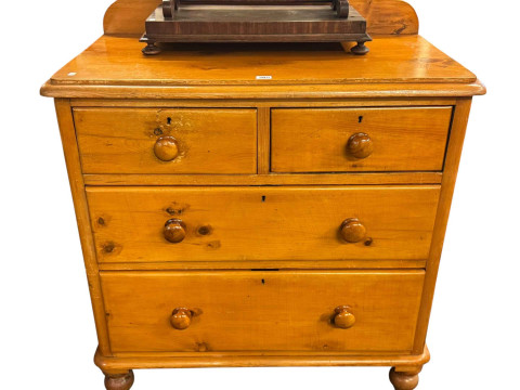 Victorian pine chest of two short above two long drawers, 102cm by 91cm...