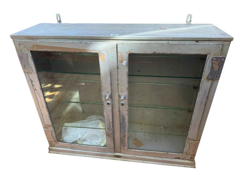 Vintage Chas F Thackray Ltd metal surgical wall cabinet with two glazed...