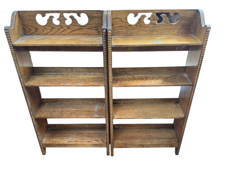 Pair Arts & Crafts oak open bookcases, 91.5cm by 46cm by 15cm.
