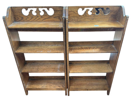 Pair Arts & Crafts oak open bookcases, 91.5cm by 46cm by 15cm.