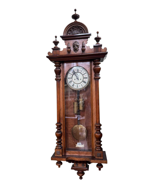 Victorian walnut cased double weight Vienna wall clock.