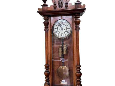 Victorian walnut cased double weight Vienna wall clock.