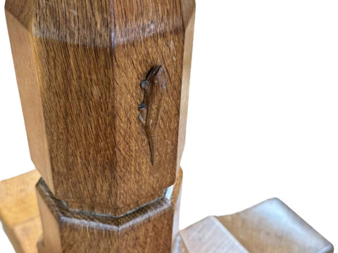 Derek 'Lizardman' Slater octagonal adzed oak centre table raised on octagonal pedestal to four feet, 72cm by 89cm by 90cm. thumbnail