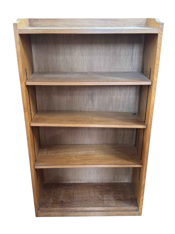 Derek 'Lizardman' Slater adzed oak open bookcase with three adjustable shelves, 121.5cm by 71cm by 27cm.