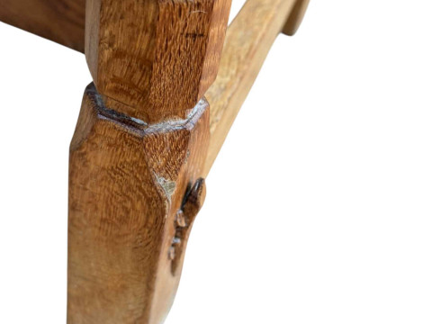 Derek 'Lizardman' Slater set of four oak lattice back dining chairs. thumbnail