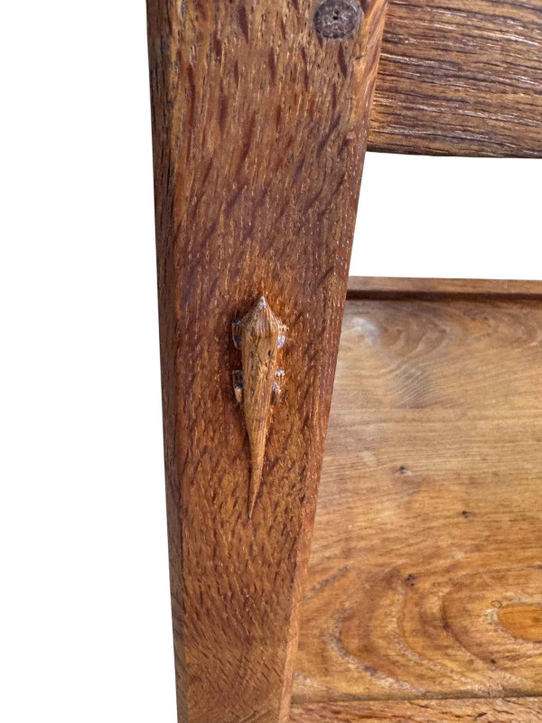 Derek 'Lizardman' Slater adzed oak two tier, two section serving trolley, 65cm by 65cm by 40cm.