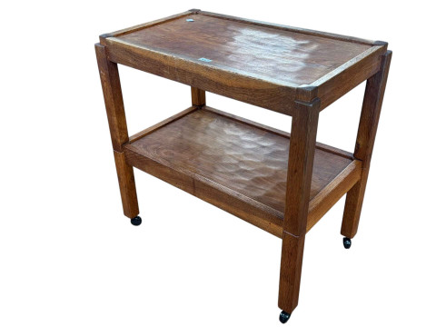 Derek 'Lizardman' Slater adzed oak two tier, two section serving trolley,...