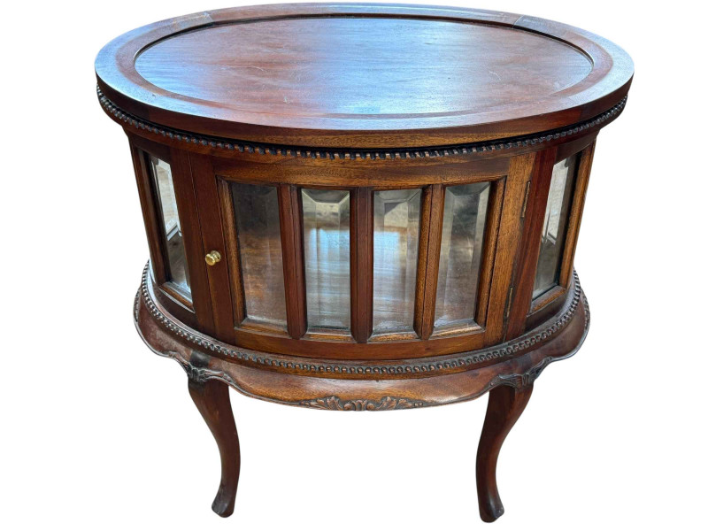 Oval tray top glazed panel cocktail cabinet, 78cm by 74cm by 49.5cm.