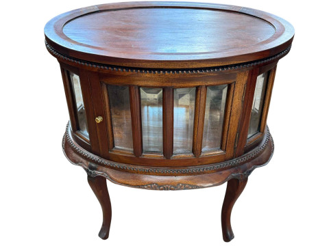 Oval tray top glazed panel cocktail cabinet, 78cm by 74cm by 49.5cm.