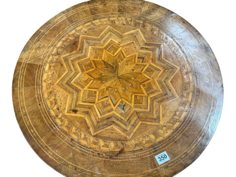 19th Century inlaid walnut circular low table on pedestal triform base, 58cm by 60cm diameter. thumbnail