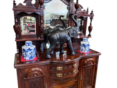 Late Victorian mirror back sideboard, 227cm by 150cm by 57cm.