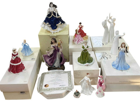 Nine Royal Doulton, Franklin Mint and two Coalport figures and Franklin...