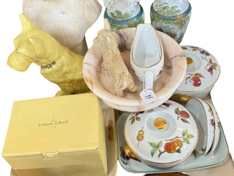 Large Sylvac yellow Scottie Dog 1209 and Skye Terrier, Royal Worcester...