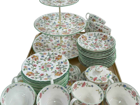 Minton Haddon Hall part tea service, approximately 40 pieces.